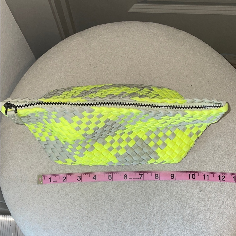 Naghedi Neon Yellow and Gray Woven Cosmetic Pouch - Picture 10 of 13